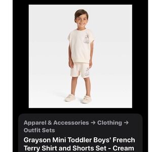 Grayson Mini Toddler Boys French Terry Shirt and Shorts Set Cream White 5T NEW
